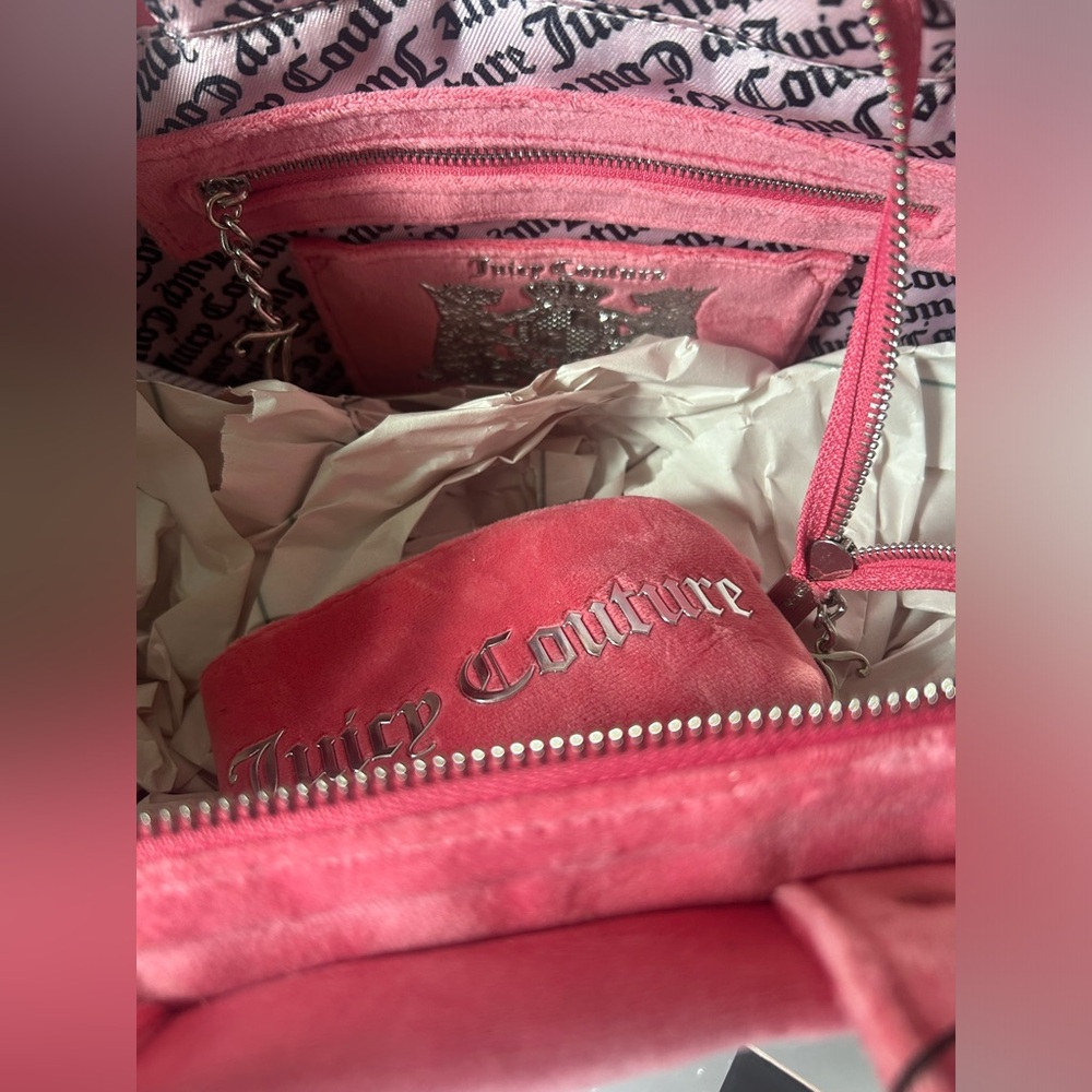Juicy couture uk Pink rhinestone velour Tote bag with pouch - Picture 12 of 13